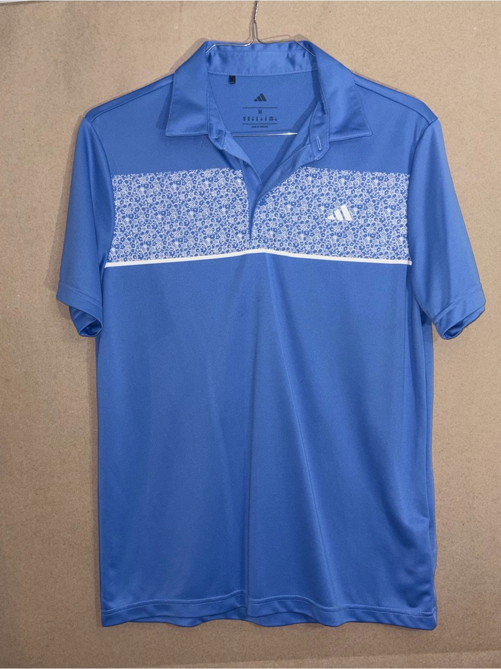 adidas Men’s Light Blue Polo with White Floral Chest Stripe